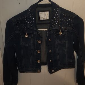 Justice Dark Denim Jacket with Stud Accents